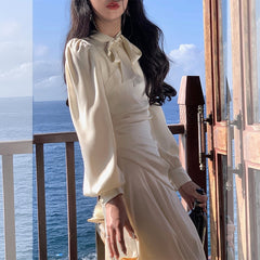 Women's Design Sense Long Sleeve Satin Dress