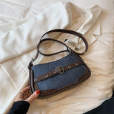 Heart Embellish Denim Shoulder Bag