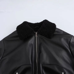 Vintage Big Pocket Pu Leather Zip Up Jacket