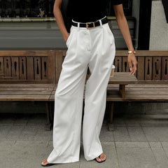 Solid Wide Leg Pants Without Belt