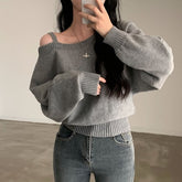 Solid Color Off-shoulder Sweater