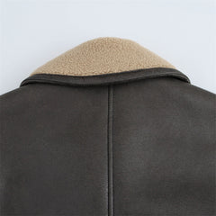 Vintage Lamb Wool Collar Pu Leather Coat