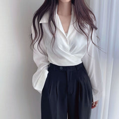 Bandage Long Sleeve Tie Back Blouse