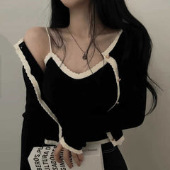 Camisole Long Sleeve Knitted Cardigan Set