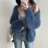 V-neck Knitted Fuzzy Cardigan