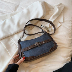 Heart Embellish Denim Shoulder Bag