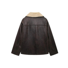 Vintage Double Pocket Pu Leather Jacket