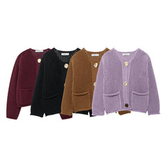 Casual Button Round Neck Cardigan