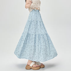 Vintage Polka Dot Stitching Maxi Skirt