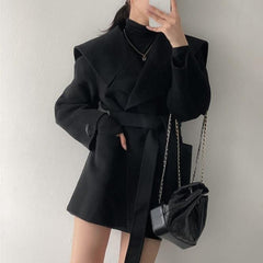 Solid Color Lamb Wool Mid Length Belt Coat