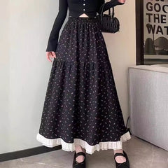 Aesthetic Floral Ruffled Umbrella Maxi Skirt