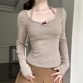 Aesthetic Halter Neck Bow Coquette Long Sleeve Tee