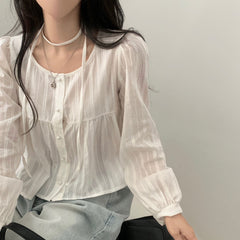 Aesthetic Ribbon Long Sleeve Blouse