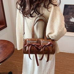Bow Knot Zip Up Pocket Pu Leather Crossbody Bag