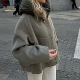 Detachable Hat Round Neck Stitching Jacket