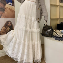 Fairy Lace Patchwork Umbrella Maxi Skirt