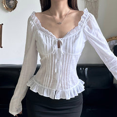 Fairy Ruffled Lace Collar Long Sleeve Blouse