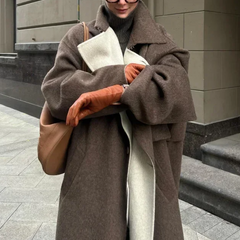 Lapel Long Sleeve Patchwork loose Trench Coat