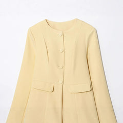 Solid Color Round Neck Suit Blazer