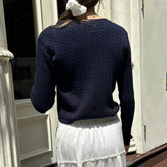 Round Neck Cable Knit Cropped Cardigan