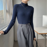 Half-high Collar Long Sleeve Knitted Slim Tee