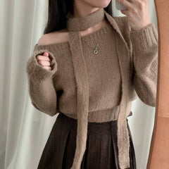 Solid Color Off-shoulder Long Sleeve Sweater