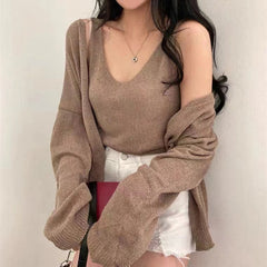 Solid Color Knitted Two-piece Set