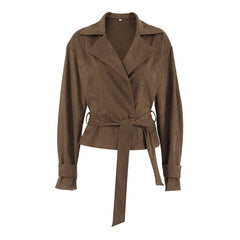 Vintage Suit Collar Belted Jacket