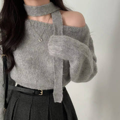 Solid Color Off-shoulder Long Sleeve Sweater