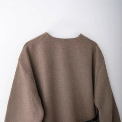 V-Neck Long Sleeve Wool Belted Jacket