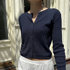 Round Neck Cable Knit Cropped Cardigan