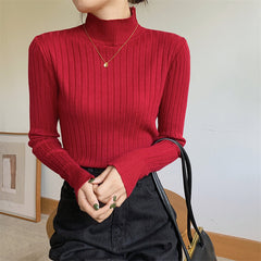 Half-high Collar Long Sleeve Knitted Slim Tee