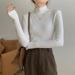 Half-high Collar Long Sleeve Knitted Slim Tee