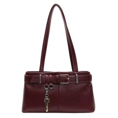 Vintage Buckled Key Pu Leather Shoulder Bag
