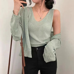 Solid Color Knitted Two-piece Set