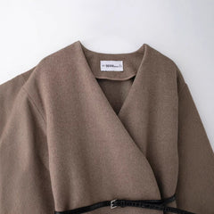 V-Neck Long Sleeve Wool Belted Jacket