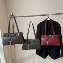 Vintage Buckled Key Pu Leather Shoulder Bag