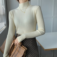Half-high Collar Long Sleeve Knitted Slim Tee