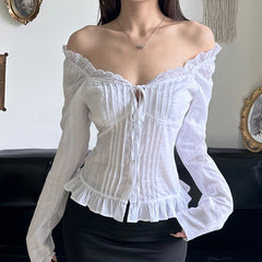 Fairy Ruffled Lace Collar Long Sleeve Blouse
