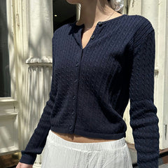 Round Neck Cable Knit Cropped Cardigan