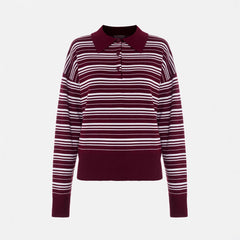 Vintage Polo Collar Striped Sweater
