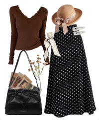 OOTD: Long Sleeve Tee + Polka Dot Maxi Skirt + Shoulder Bag