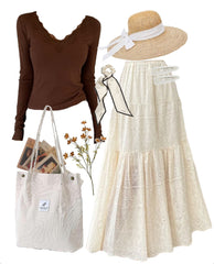 OOTD: Long Sleeve Tee + Umbrella Maxi Skirt + Tote Bag