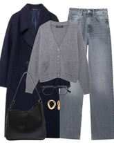 OOTD: Oversized Coat + Knitted Cardigan + Wide Leg Jeans + Shoulder Bag