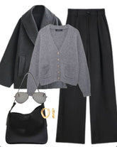 OOTD: Wool Coat + Knitted Cardigan + Wide Leg Trousers + Shoulder Bag