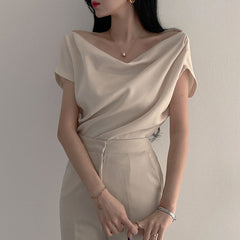 Off-shoulder Collar Short Sleeve Shirt Tee