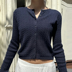 Round Neck Cable Knit Cropped Cardigan