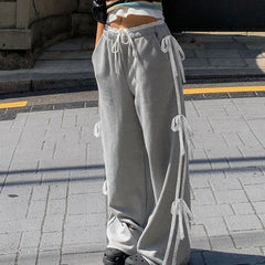 Side Lace-Patchwork-Bow-Baggy-Sweatpants