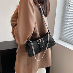 Solid Color Casual Buckled Shoulder Bag