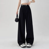 Solid Color Casual High Waist Loose Trousers